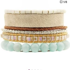 Victoria Emerson Braga Cuff Magnetic Clasp Bracelet Beads Crystals Leather